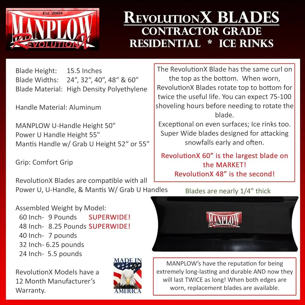 Snow Pushers and Shovels (Power U Handle, 48")