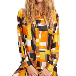 CHCH Women Skirts Suit Women's Shirt 2023 Fashion Elegant Commuter Geometric Clothing Summer Satin Silk Shirts Long Sleeve Top