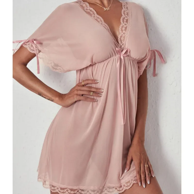 Lingerie Add 220 Pounds Sexy Deep V Slip Nightdress Lace Hot Seductive Sex Pajamas Women Big Chest Mm Nightdress Summer Dress