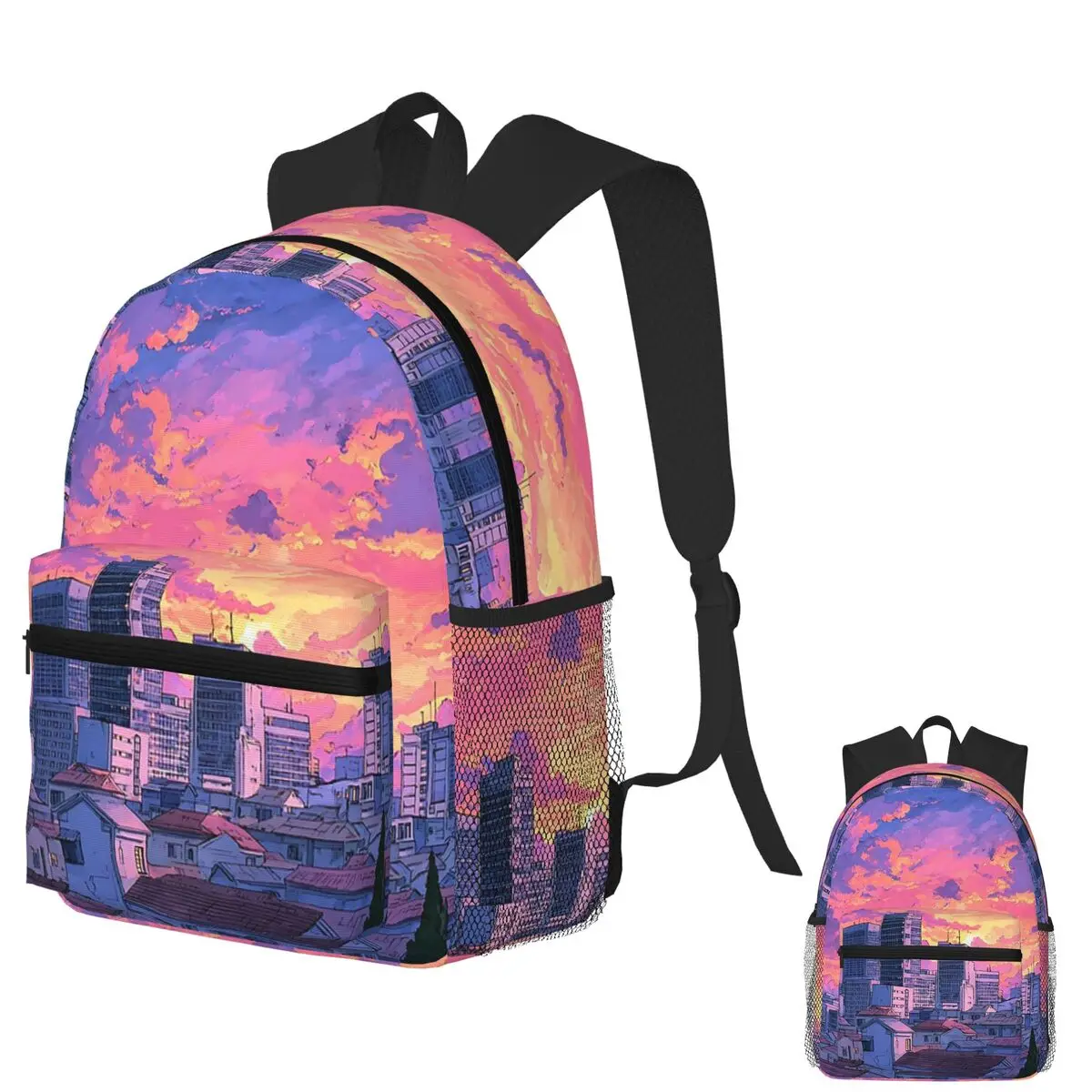 

Peaceful Lofi Cityscape Student Backpack School Bag Hiking Travel Daypack for Boys Girls Fashion Bookbag Shoulder Bags