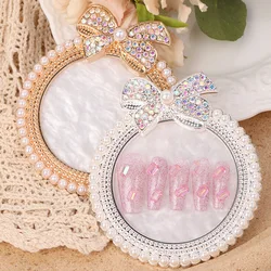 Agate Resin Nail Art Display Board with Sparkling Rhinestones and Bow, Nail Paint Gel Polish Palette