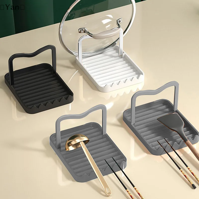 Kitchen Desktop Pot Lid Holder Foldable Multifunctional Pot Cover Rack Spatula Storage Rack Pot Lid Rest Kitchen Organizer