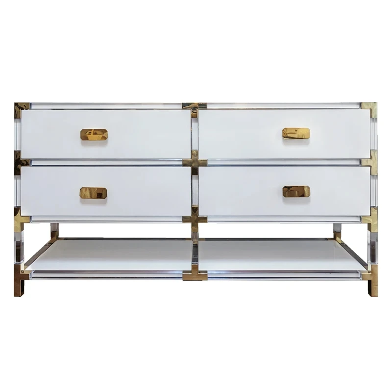 

Exquisite light luxury high transparency acrylic chest gold parts model room furniture