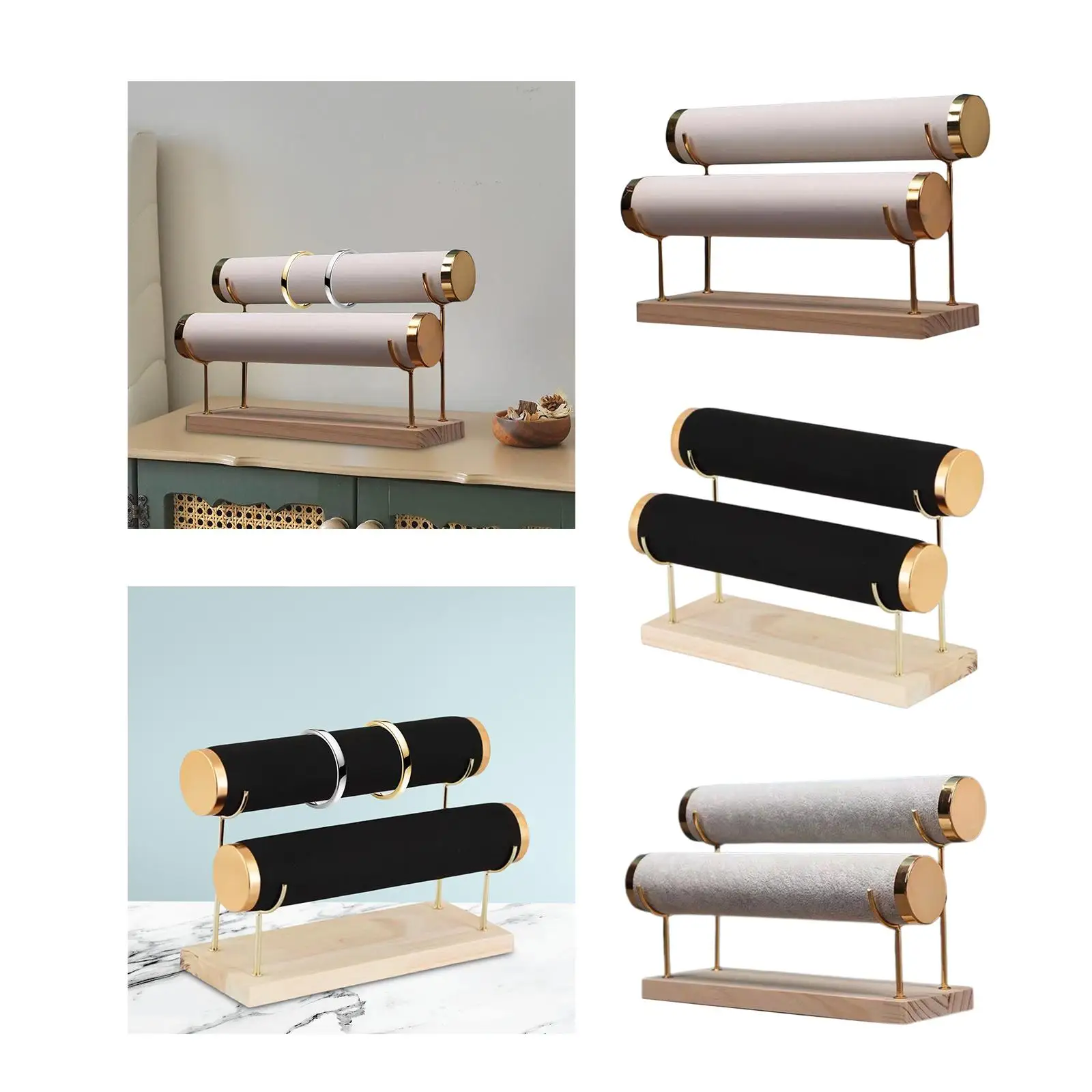 

Держатель для браслета, подставка для резинок для волос, съемная деревянная основа, 2-уровневая, современная