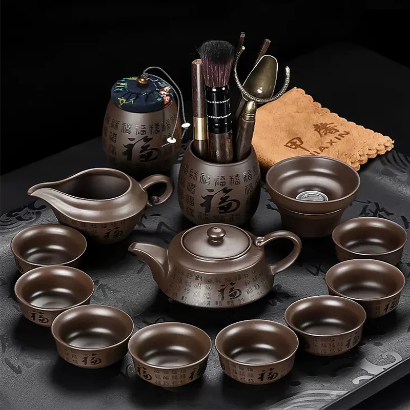 High-grade purple sand kung fu tea set office with a semi-manual tea-making device set of household Chinese teapot cover bowl