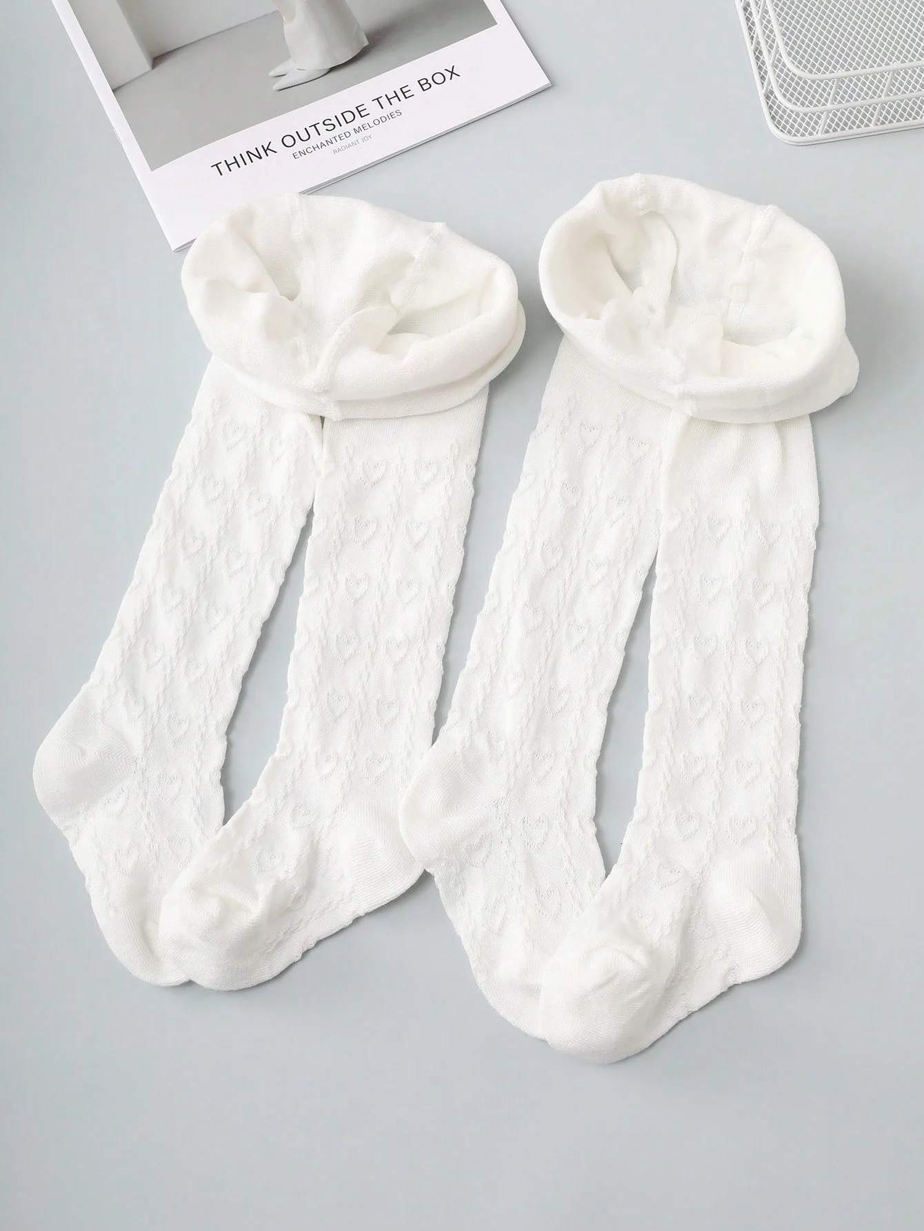 2 Pairs of Girls' White Cute Floral-Patterned Mesh Tight-Fitting and Figure-Hugging Leggings, Sweet Adorable Girls' Leggings for All Seasons