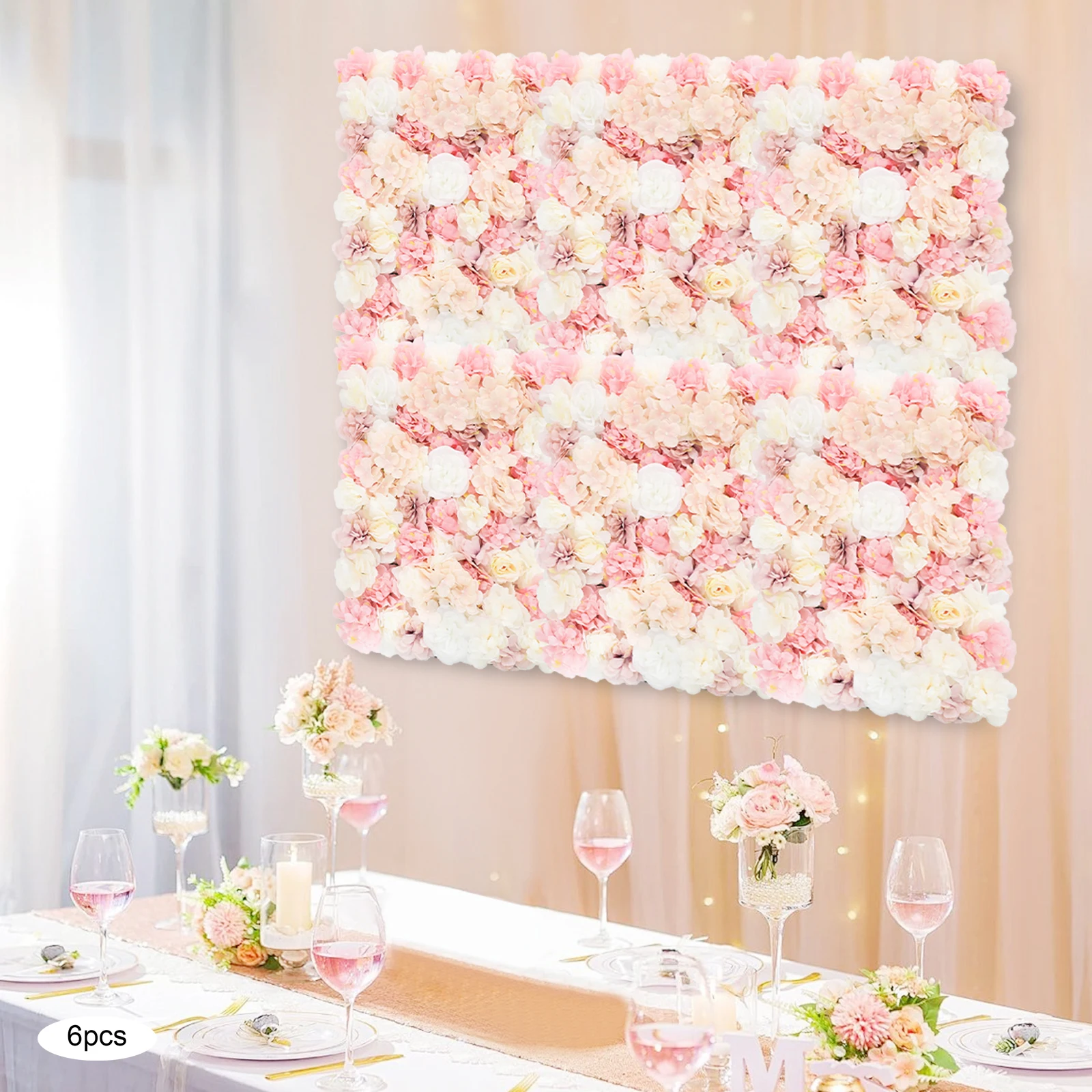 

6 Pack 60x40cm Artificial Silk Flowers Wall Panel Silk Wall Panel for Wedding Decorations Home Garden Party Decoration