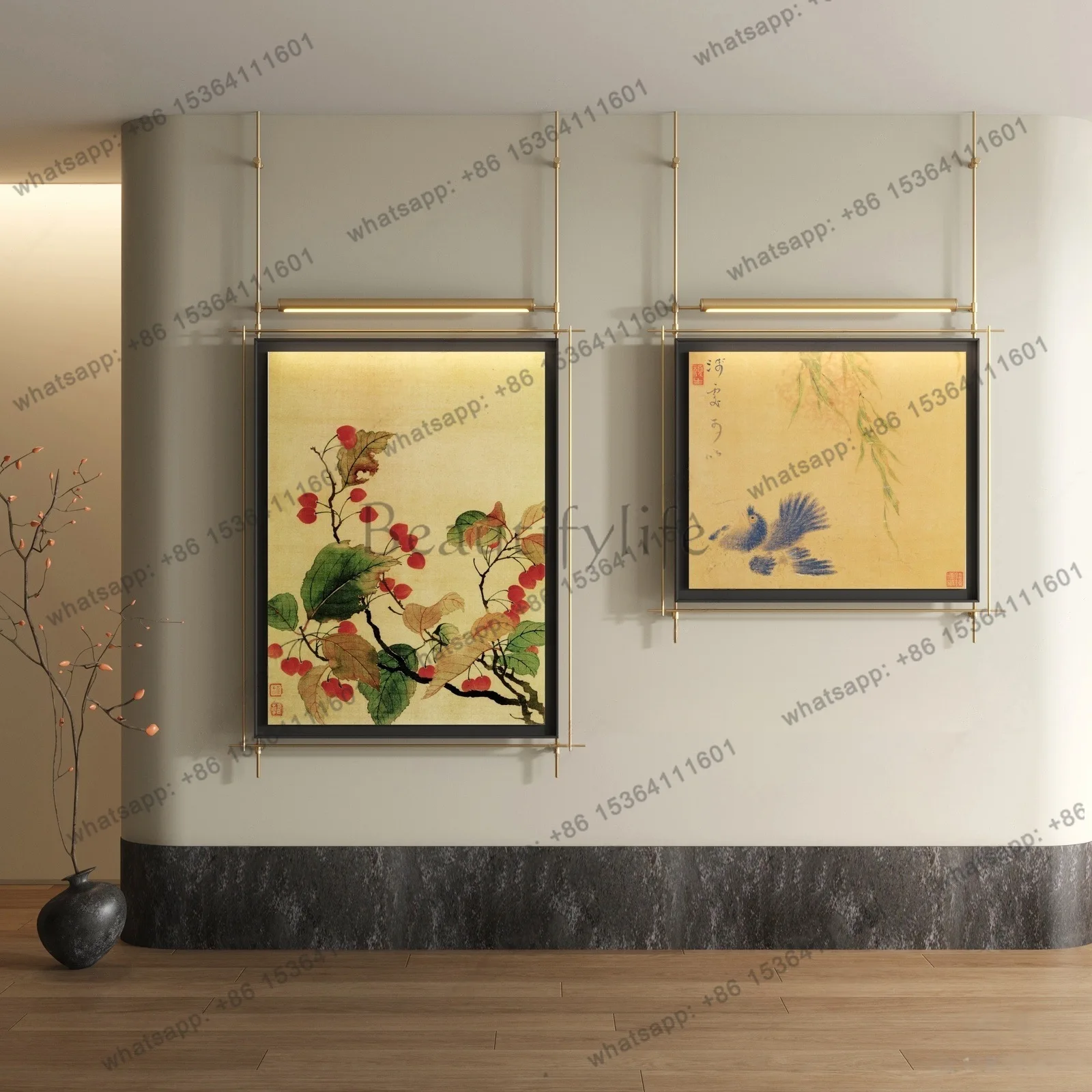 

New Chinese wall ambient light painting hotel zen wall pendant boom light painting