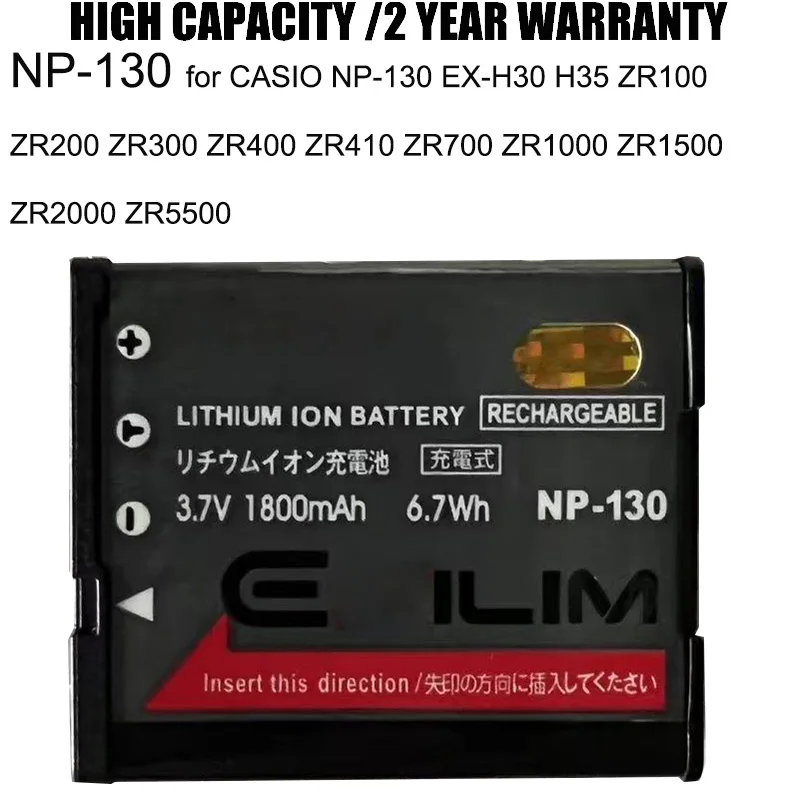 New 1800mAh NP-130 NP-130A Battery for CASIO EX-H30 H35 ZR100 ZR200 ZR300 ZR400 ZR410 ZR700 ZR1000 ZR1500 ZR2000 Camera Bateria