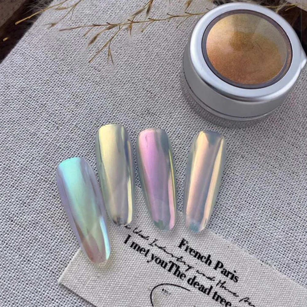 1 Słoik Kameleon Chromowany Proszek do Paznokci Powłoka Magiczne Lustro Pigment Pyłek Aurora Syreni Brokat do Lakieru Hybrydowego Dekoracje do Paznokci