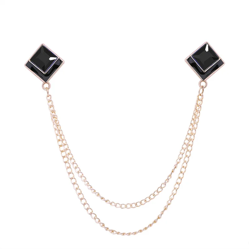 Korean Fashion Geometrische Kristall Brosche Quaste Kette Revers Pin männer Hemd Kragen Schmuck Hochzeit Party Broschen Zubehör – Detail 3
