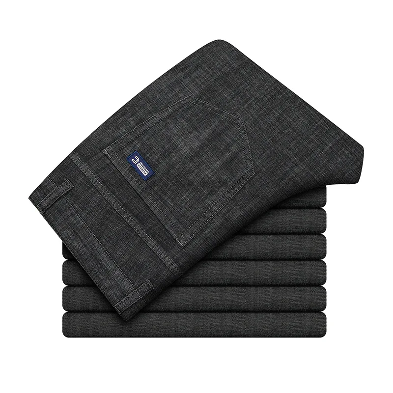 Pantalones vaqueros finos de seda helada para hombre, pantalones largos holgados de tubo recto de talla grande, para las cuatro estaciones, pueden usar comodidad de ocio para caballero adulto
