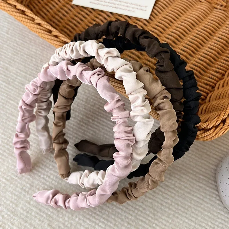 New Fashion Satin Pleated Hair Hoop Hairbands for Women Girls Solid Color Headbands Headdress Female Hair Accessories Headwear