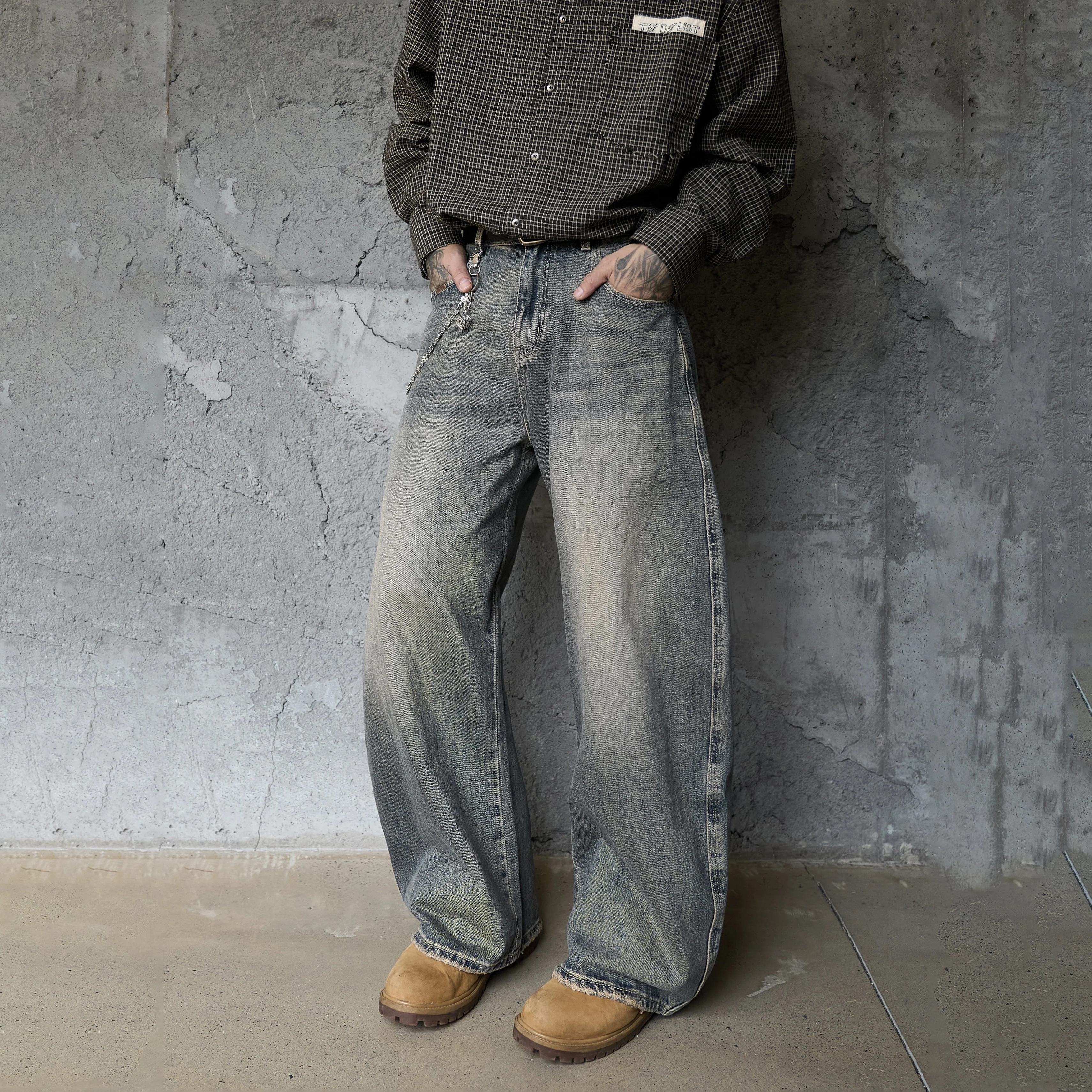 

AL80057 BLCG Джинсы унисекс с высокой талией, свободного кроя, из плотного денима, модные и стильные