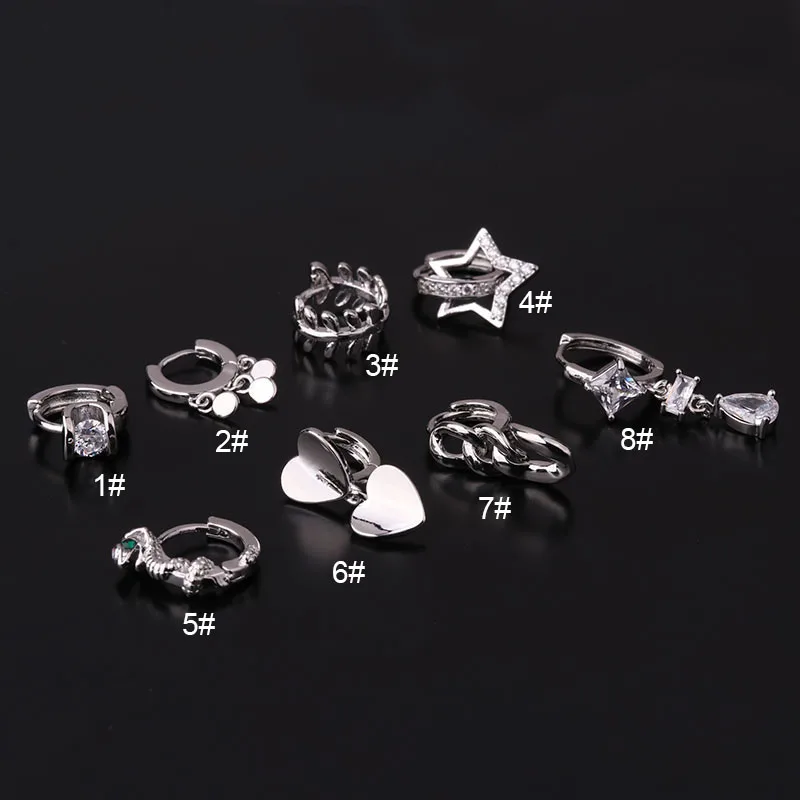 1Piece Stainless Steel Cartilage Earring Star Heart Chain CZ Crystal Small Hoop Earrings Helix Daith Rook Piercing Jewelry Gifts