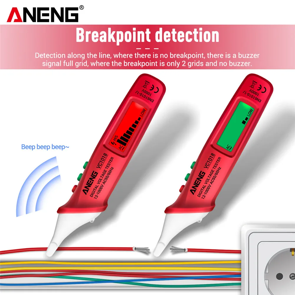 ANENG VC1018 inteligentny cyfrowy miernik napięcia AC 1000V NCV woltomierz inteligentny czujnik pióro testowe detektor brzęczyka do elektronarzędzia