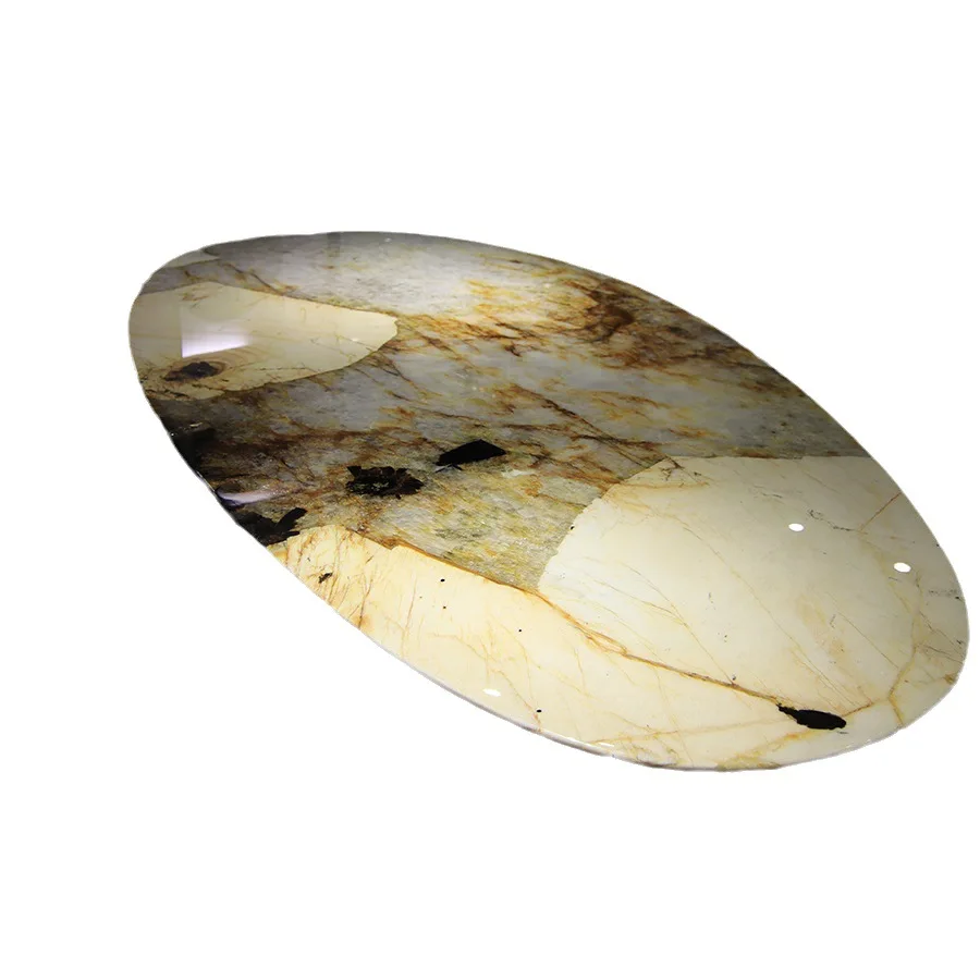 Обеденный стол Pandora Luxury Stone: Мраморный, цвета «Снежный лис» и «Амазонский зеленый», для вилл и особняков, итальянский, в стиле легкой роскоши, овальный.