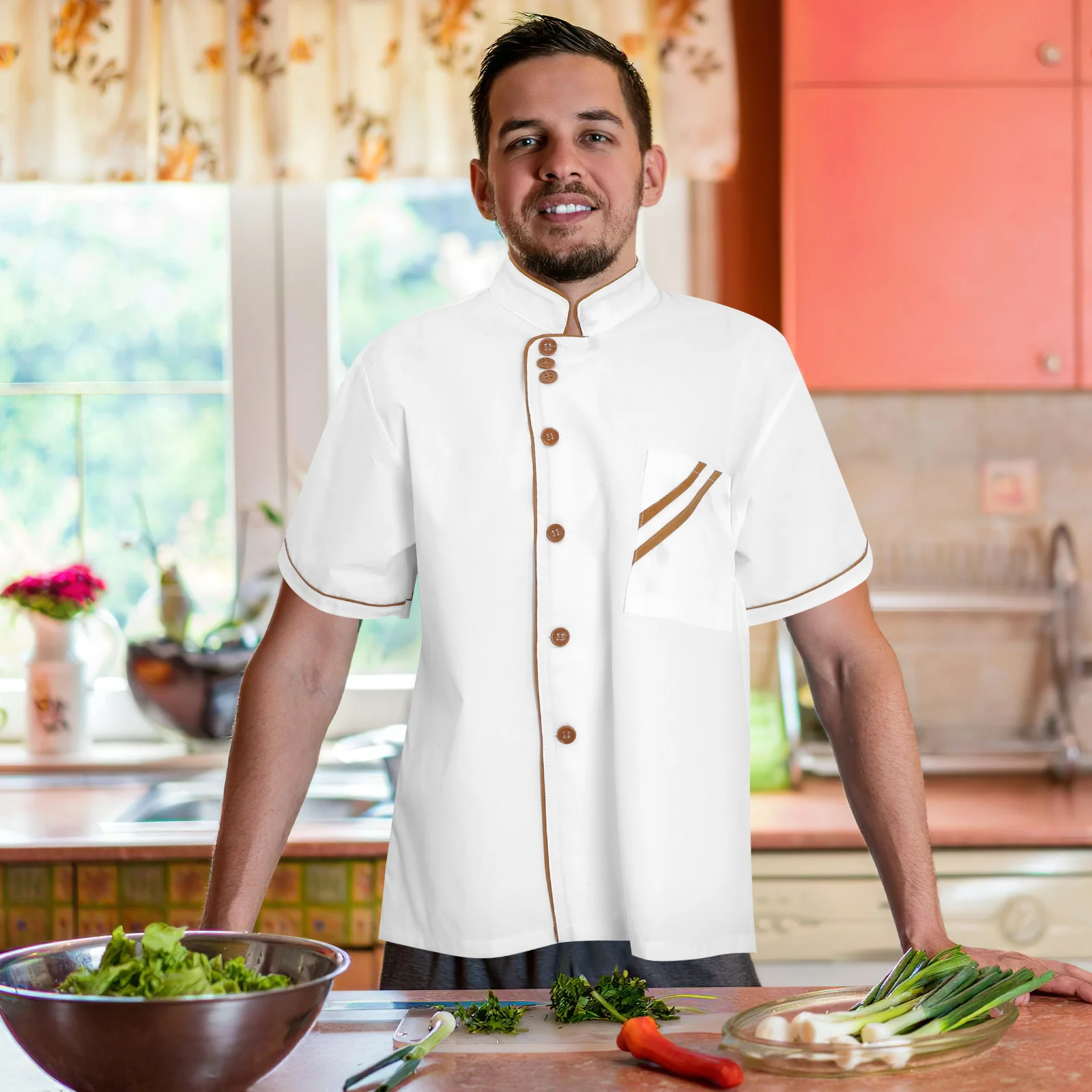 Manteau de Chef à manches courtes unisexe, chemise de restauration ample et décontractée pour Restaurant, hôtel, cuisine, vêtements de travail blanc Xxl
