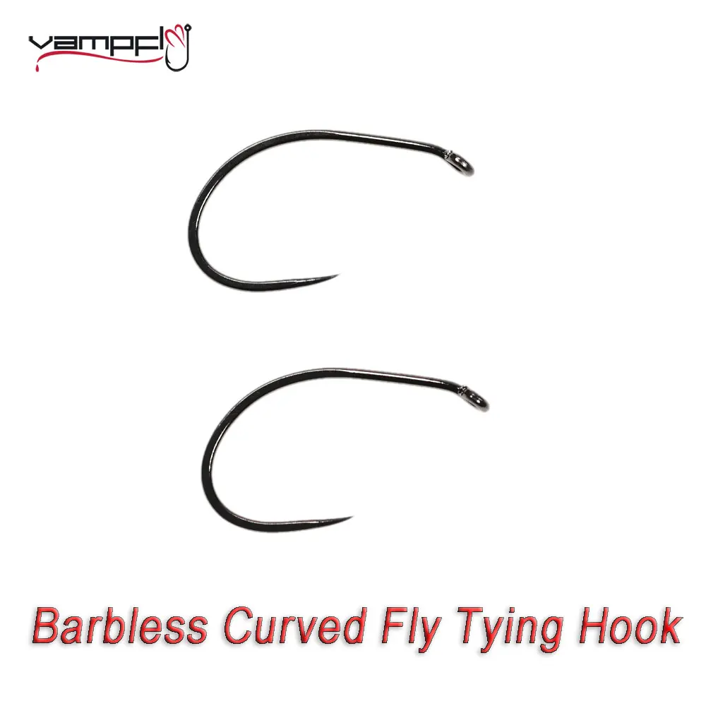 Vampfly 50PCS Barbless Curved Standard Length Fly Tying Hook For Tying Nymph Scuds Pupae Fly Trout Fly Fishing Hook 10# 12# 14#