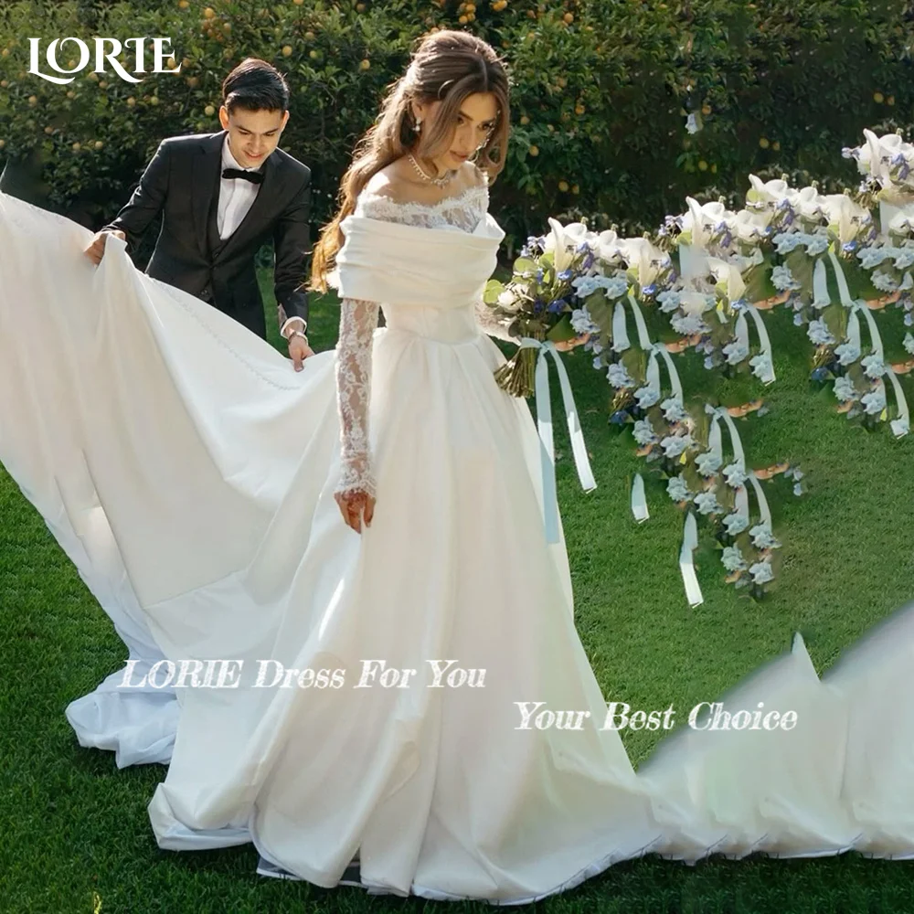 

LORIE Off Shoulder Lace Mermaid Wedding Dresses Arabia Appliques A-Line Long Sleeve Bridal Gown Princess Bride Dress Customized