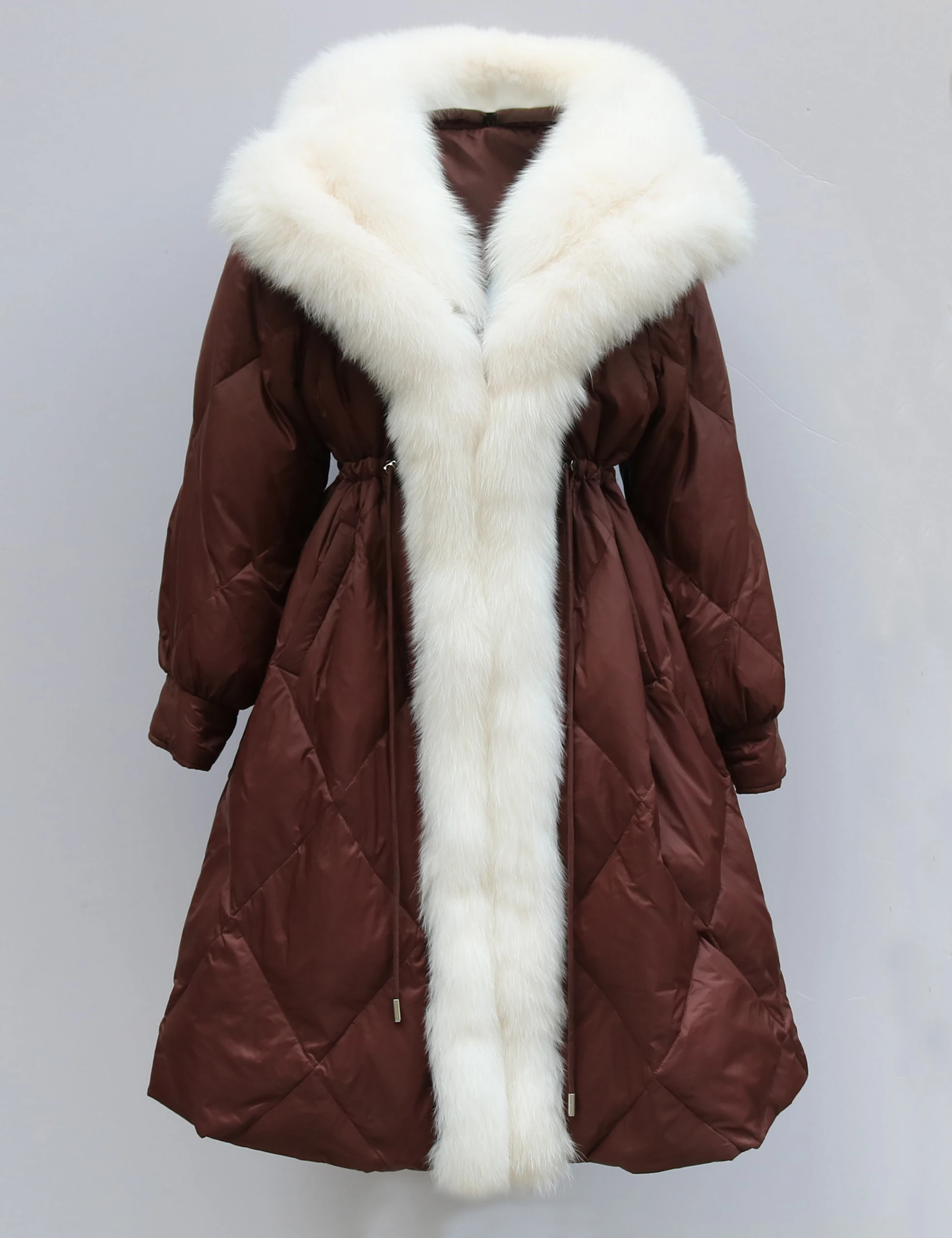 2024 New Winter Coat Women Goose Down Jacket Long Thick Warm Oversized Real Fox Fur Collar Luxury Fashion Outerwear Streetwear