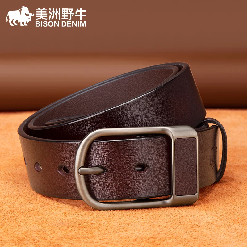 

BISON DEMIN Top Layer Leather Men Belts Vintage Luxury Pin Buckle Male Strap Fancy High Quality Belt For Men Free Shipping 2023