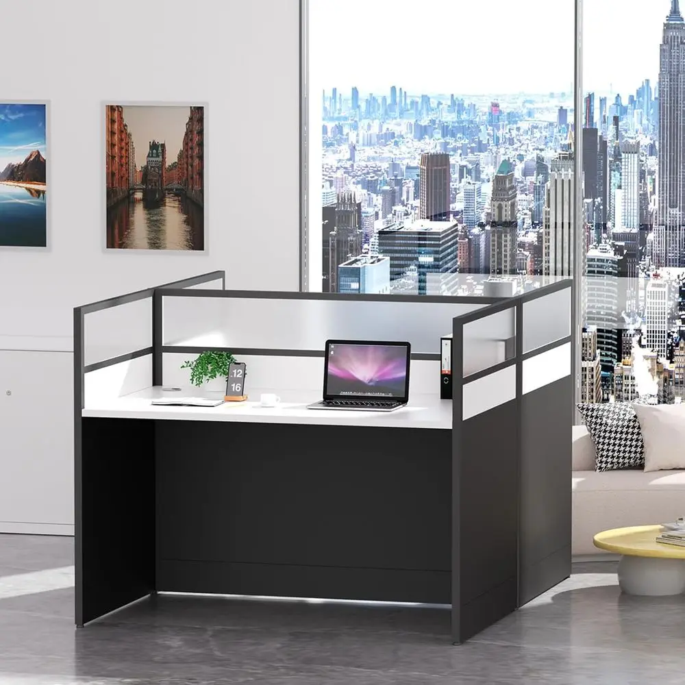 

6-Person Modular Desk Workstation with Lockable File Cabinet, Cable Management, and Privacy Panels