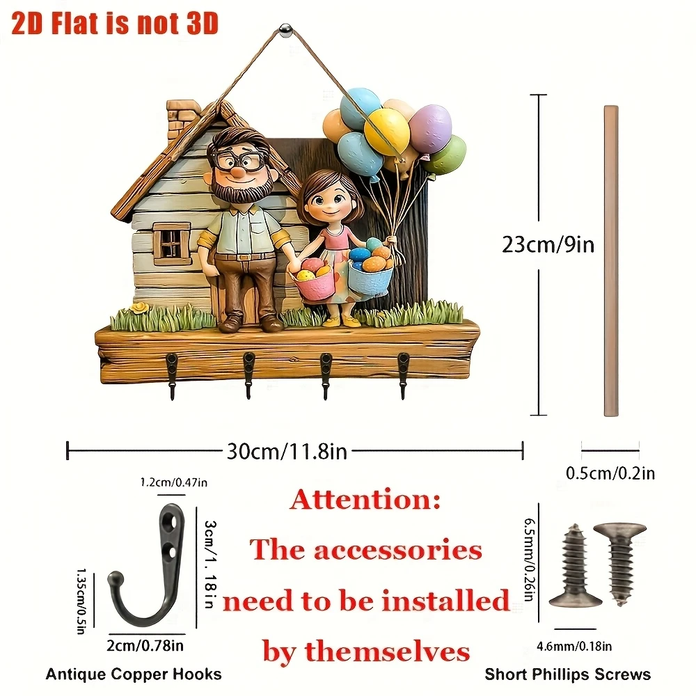 12in المنزل الدافئ 2D قلادة مفتاح خشبي الأب وابنتها صور الكرتون المطبخ المنزل الشرفة الديكور لطيف الأسرة ديكور
