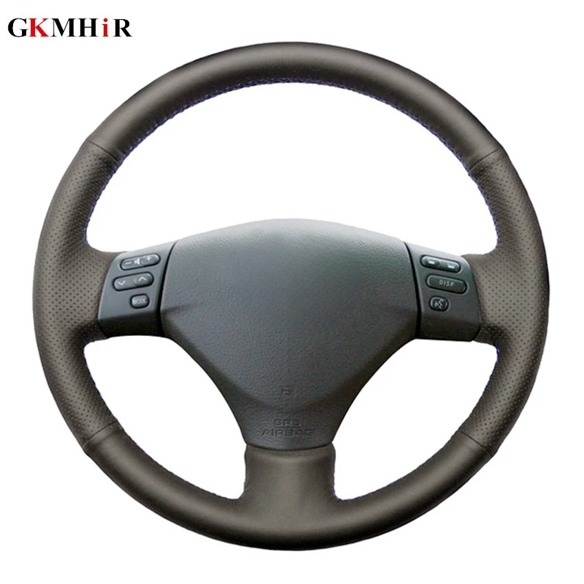 GKMHiR DIY Black Genuine Leather Car Steering Wheel Cover for Lexus RX330 RX400h RX400 2004-2007 Toyota Corolla Verso Camry