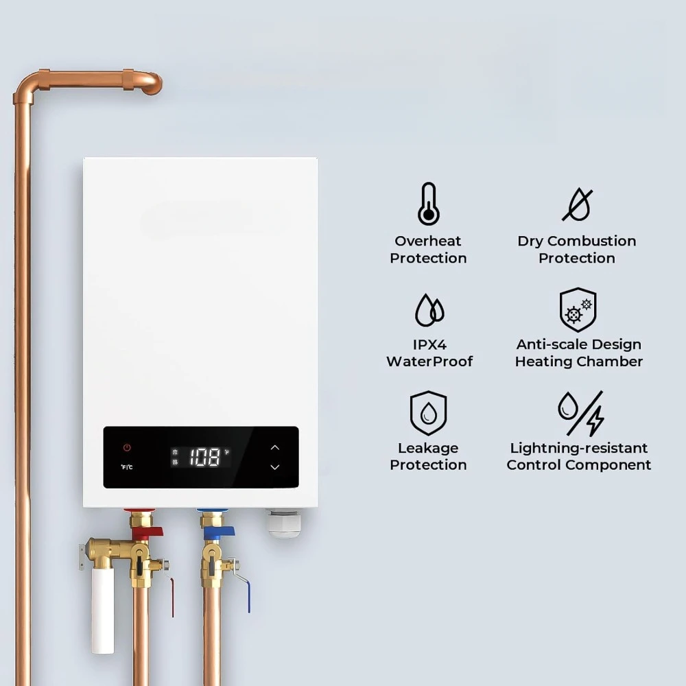 Water Heater Electric, 14kW 240Volt, 2-3 Point of Use, on Demand Hot Water Heater, with LED Digital Display