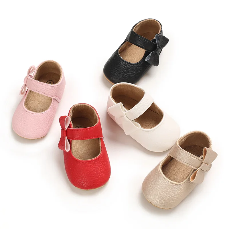 Cute Baby PU Leather First Walkers Baby Girl Moccasins Shoes Bowknot Soft Soled Non-slip Footwear Crib Shoes