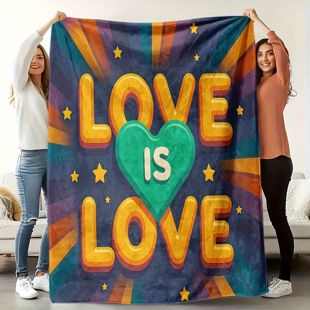 Love Is Love Theme Blanket Soft High-Definition Digital Print Colorful Gradient Rainbow Style Cooling Blanket All-Season Family
