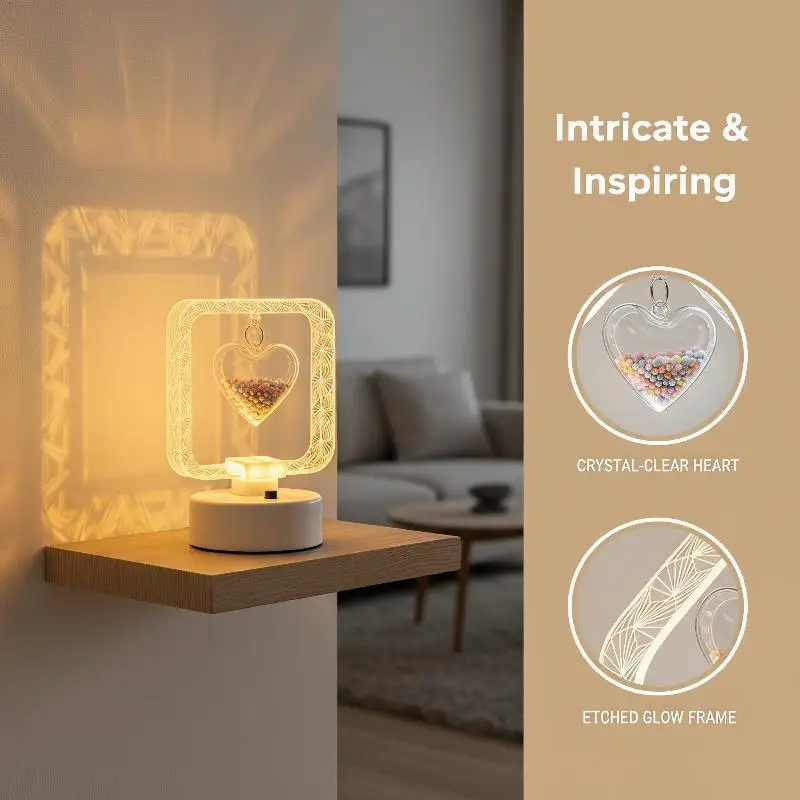 Hoyytu Compact Portable Heart Shape Projection LED Night Light Mini Table Lamp Warm Glow for Travel Hotel Use