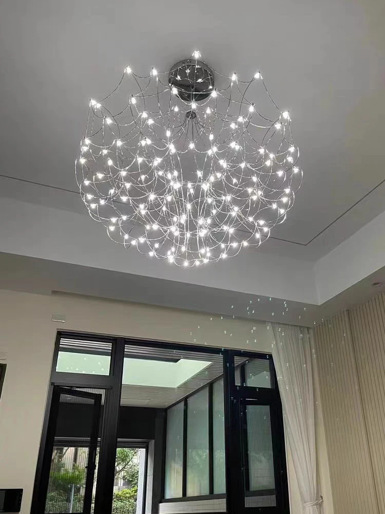 

Duplex Townhouse Living Room Stainless Steel Shandelier Hotel Club Manor Starry Fireflies Creative Branches Nordic Lamps