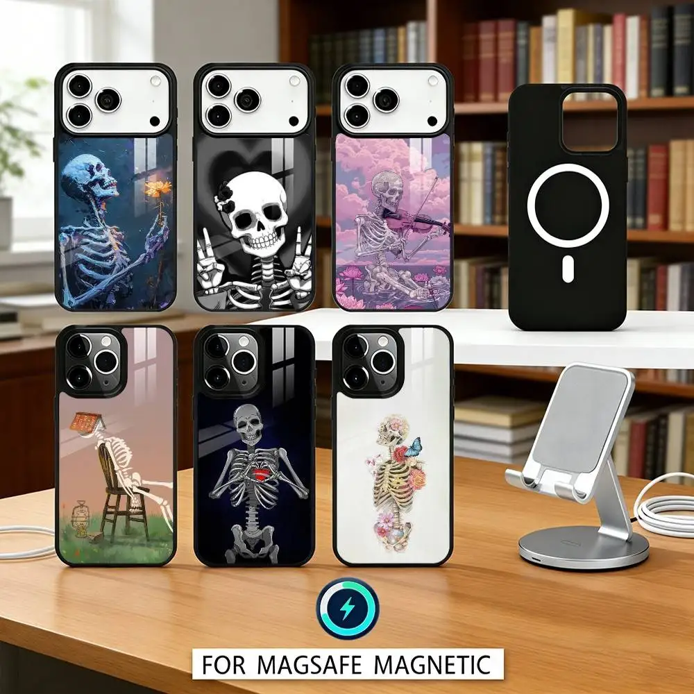 

A-Art S-Skeleton S-Skull Phone Case For iPhone 17,16,15,14,13,12,Pro,Max For Magsafe Magnetic Wireless Charging