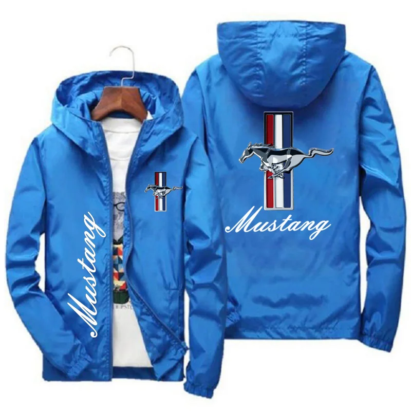 Giacca con cappuccio stampata con logo Ford Mustang da uomo giacca a vento abbigliamento casual all\'aperto primavera e autunno