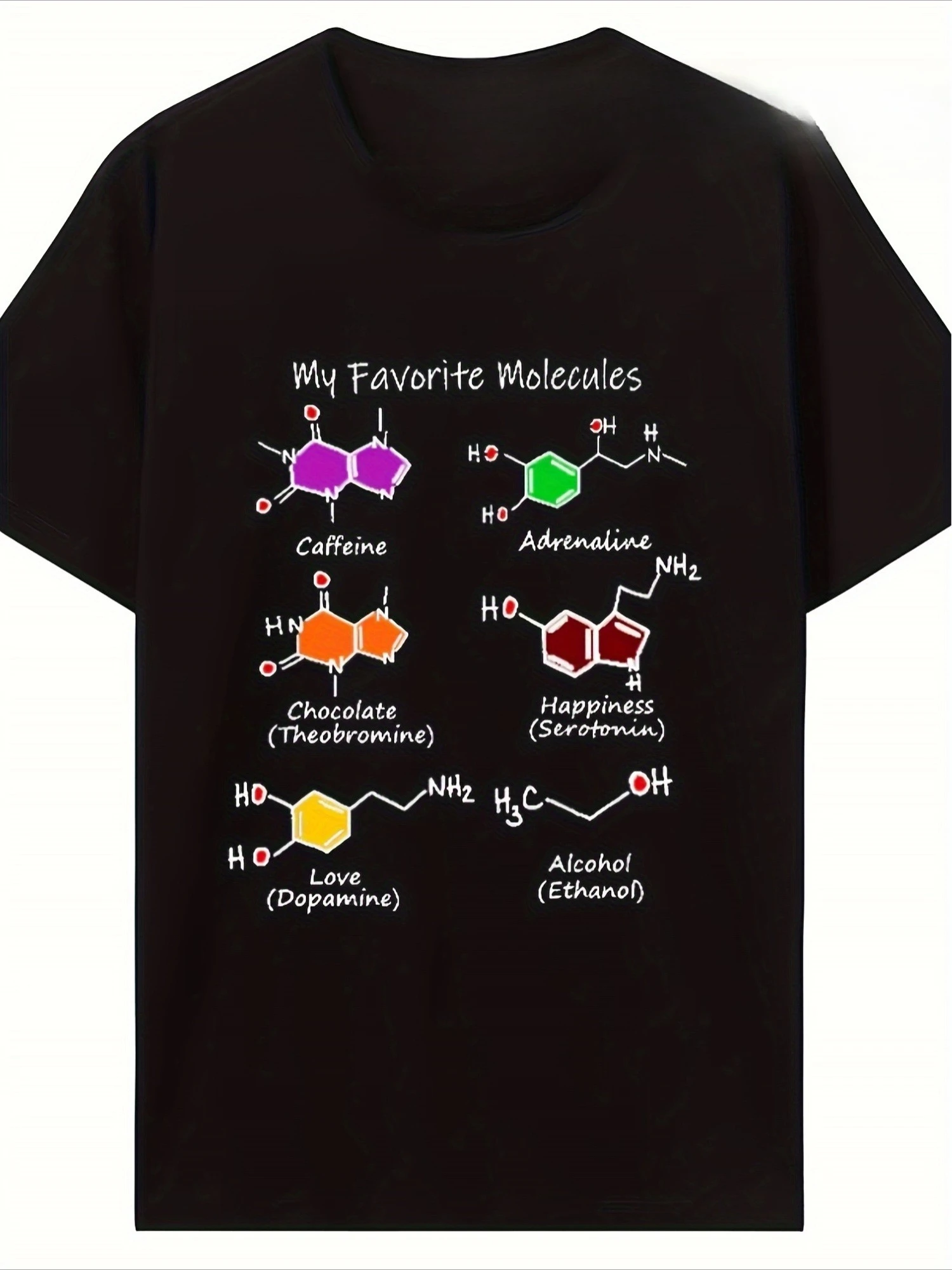 Men's Science T-Shirt  Humorous graphic tee featuring the caffeine molecular structure; a comfortable shirt perfect for chemists