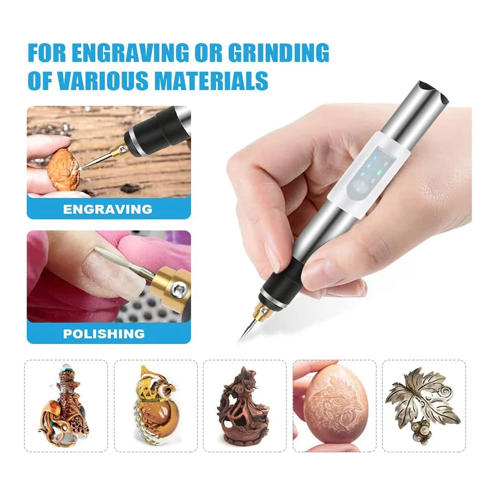 USB Engraving Pen, Rechargeable Mini Engraver Etching Pen With Engraving Accessories,For Metal Glass Stone Jewelry Nails Eco-Fri