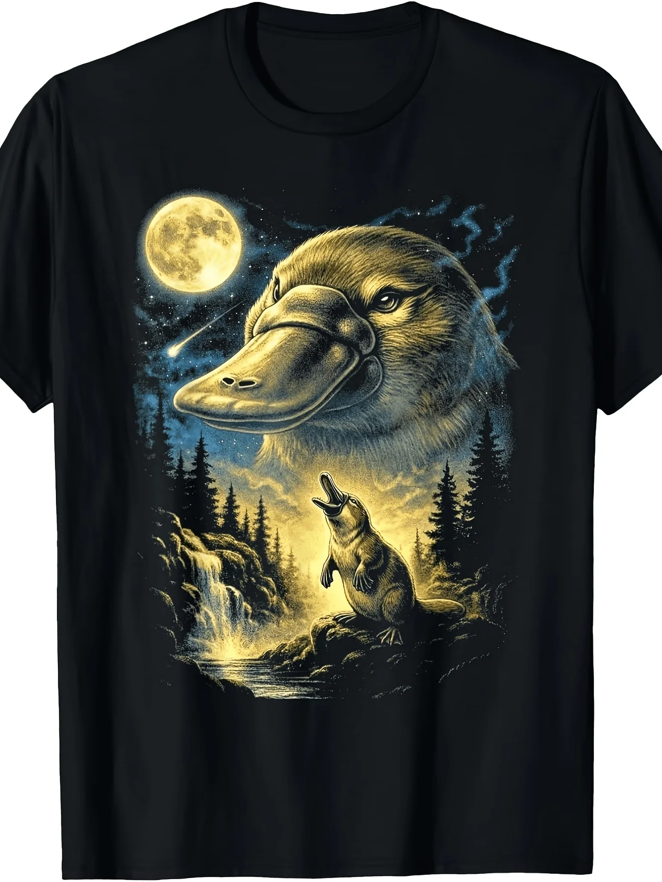 Men'S Fashion T-Shirt Platypus Howling To The Moon Meme Funny 90'S Platypus T-Shirt, Casual Vacation Party Sports Fashion