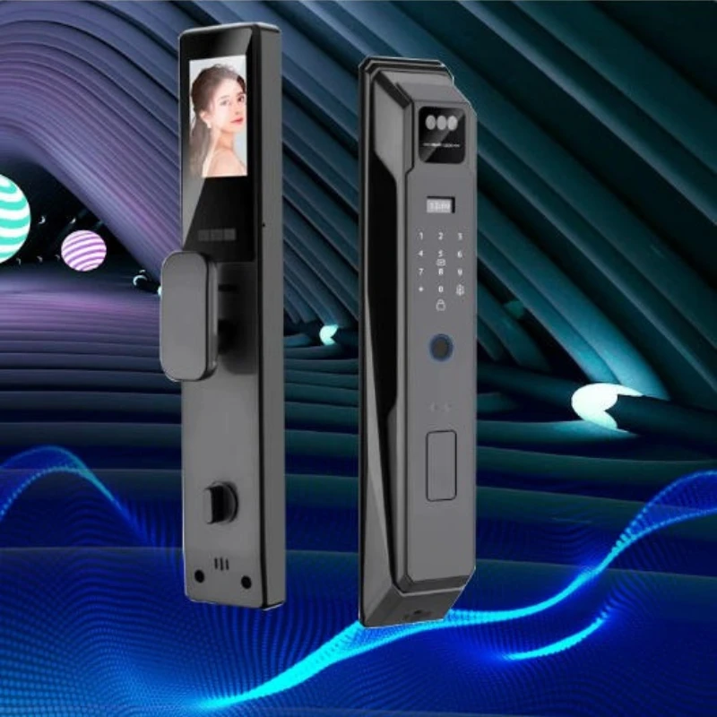 قفل باب ذكي للمنزل الجديد NFC ثلاثي الأبعاد للتعرف على الوجه، رمز رقمي وبصمة مفاتيح مع كاميرا تدعم وظيفة مكالمات الفيديو