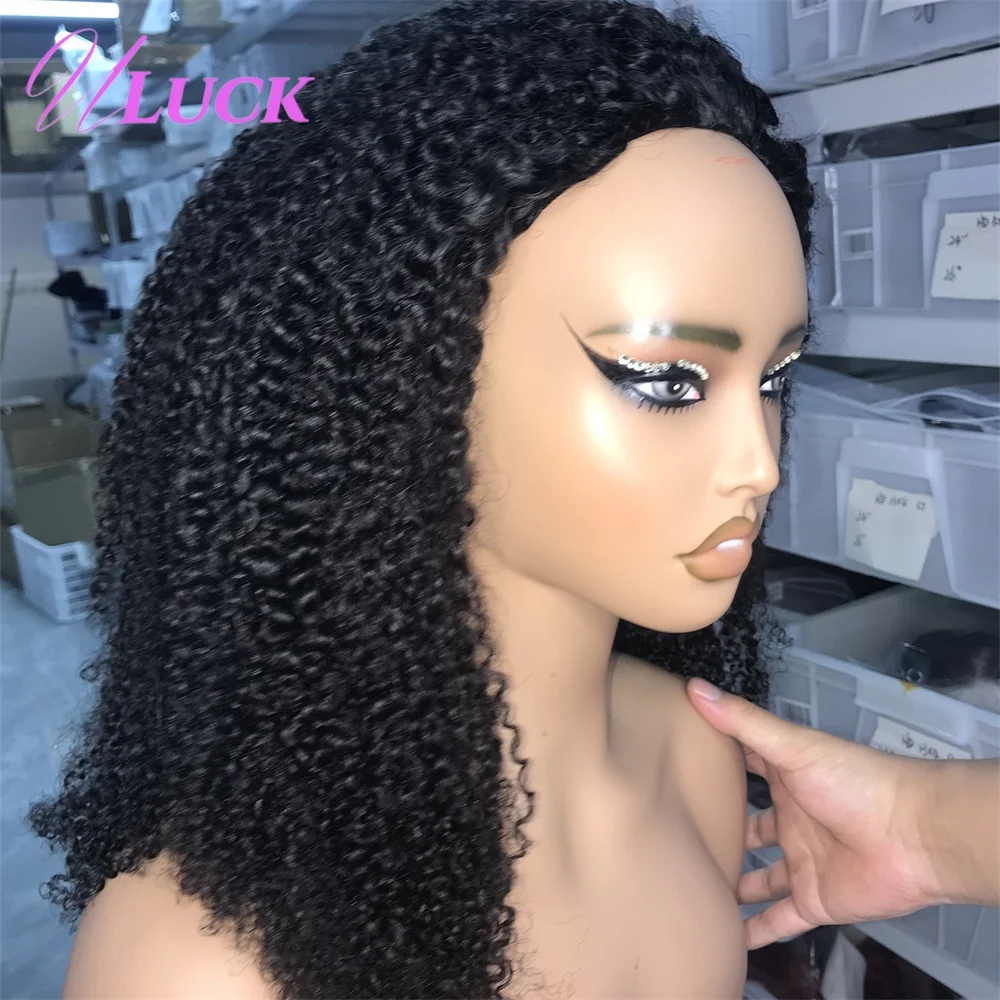 Uluck, medias pelucas ajustables hechas a máquina, media peluca rizada Pixi birmana, pelucas sin pegamento de 350% de densidad, peluca de cabello humano 100% lista para usar