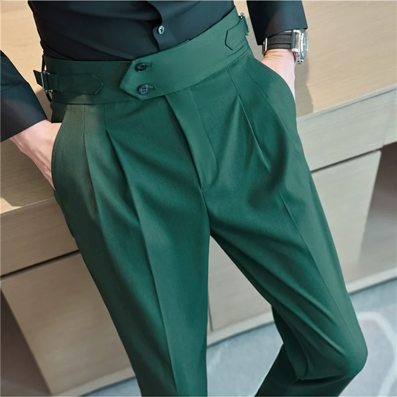 

British Style Autumn New Naples Straight High Waist Suit Pant Fashion Men's Slim Fit Office Social Wedding Party Formal Trousers