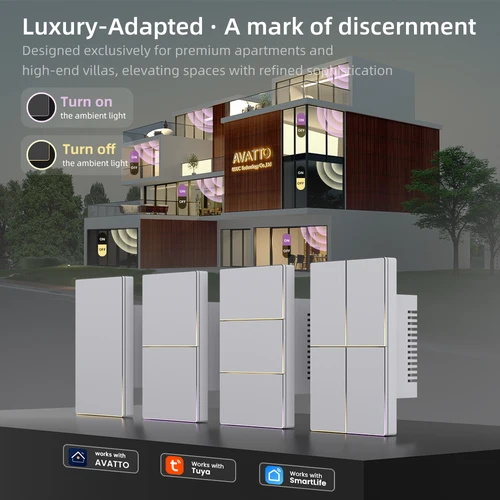 Imagen 2 del producto AVATTO Tuya US WiFi 1/2/3Gang interruptor de luz inteligente neutro requerido, interruptor de botón con luz ambiental compatible con Alexa Google Home