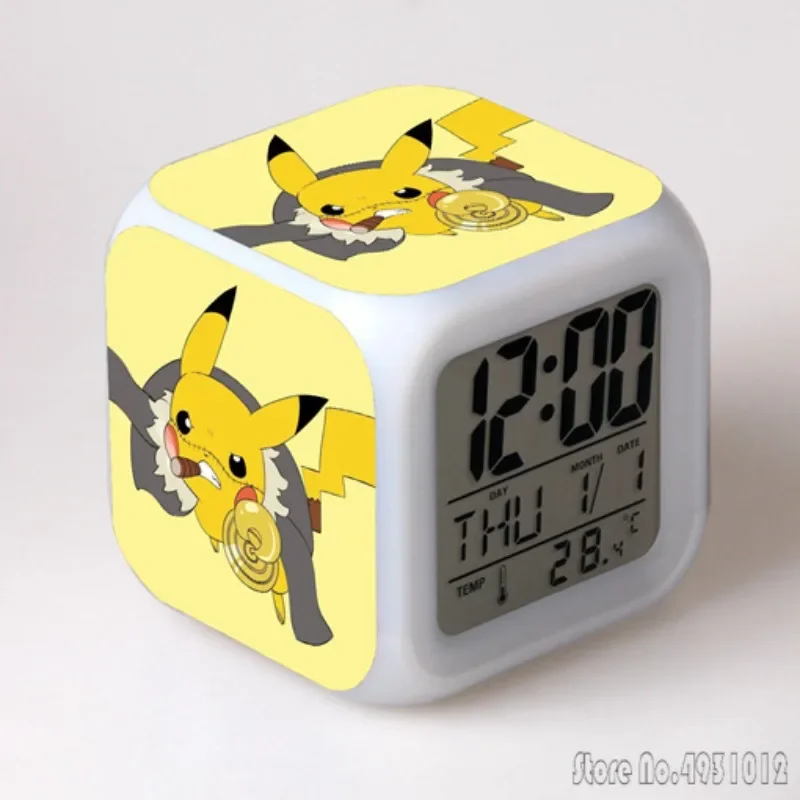 Anime Pokémon Pikachu Cartoon Alarm Clock Creative Student 8x8x8cm LED Cube with Colorful Light Display Time Week Month