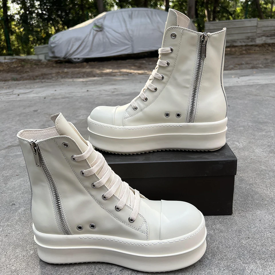 

Ro Double Bottom Boots Luxury Designer Men Shoes Women Ankle Boot High Top Casual Shoes Leather Zipper 6cm Thick Sole Sneakers