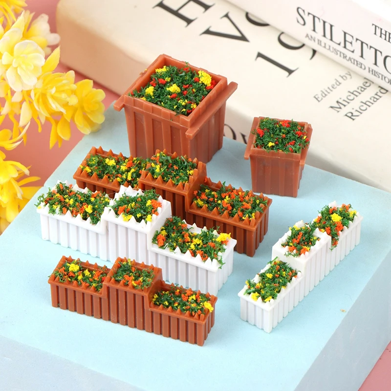 1Pc Dollhouse Miniature Flowers Garden Flower Bed Flower Pot Potted Plant Green Square Flower Bed Planter Model