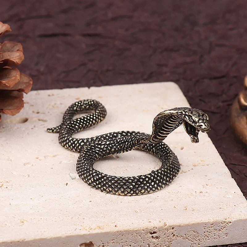 Antique Bronze Color Cobra Statue Miniature Figurines Zodiac Snake Animal Desk Decorations Ornaments Alloy Crafts