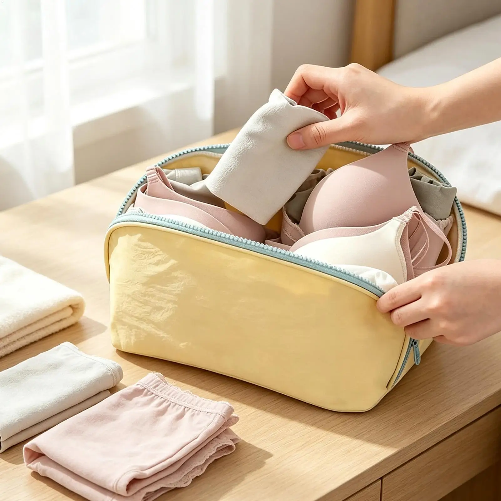 Underwear Storage Bag Bra Lingerie Travel Pouch Portable Closet Drawer Organizer Breathable Fabric for Suitcase Dorm Apartment view 5