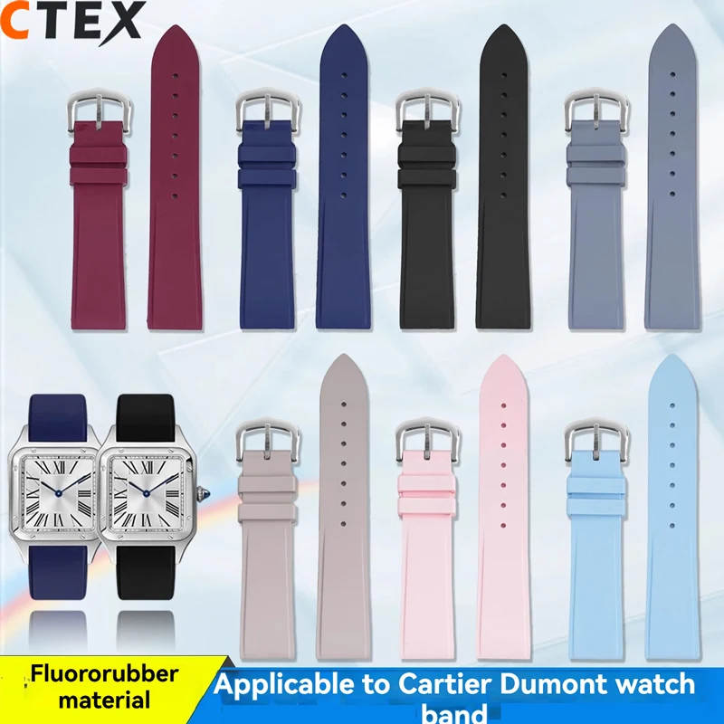 

Высококачественный ремешок для часов из фторкаучука 17,5 мм для серии Cartier Santos Dumont, быстроразборный ремешок для часов, аксессуары для браслетов