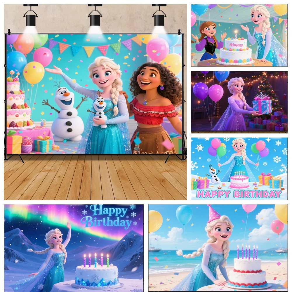 

Frozen Elsa Anna Princess Backdrop Girls' Birthday Party Snow Queen Winter Ice Photo Background Photozone Photo Decor Custom